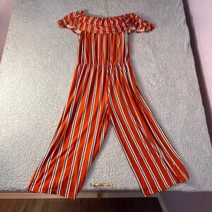 Full circle orange striped jumpsuit size 1X elastic waist capped sleeves